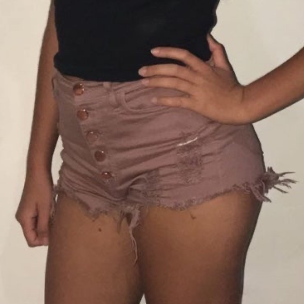Pink jean shorts high waisted